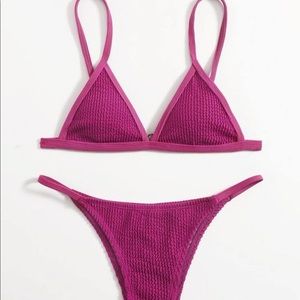 SHEIN Textured V Neck Bikini Swimsuit